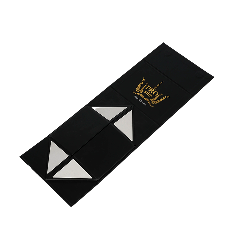 Coffret cadeau pliable à fond verrouillable avec finition noire mate et estampage en feuille d'or