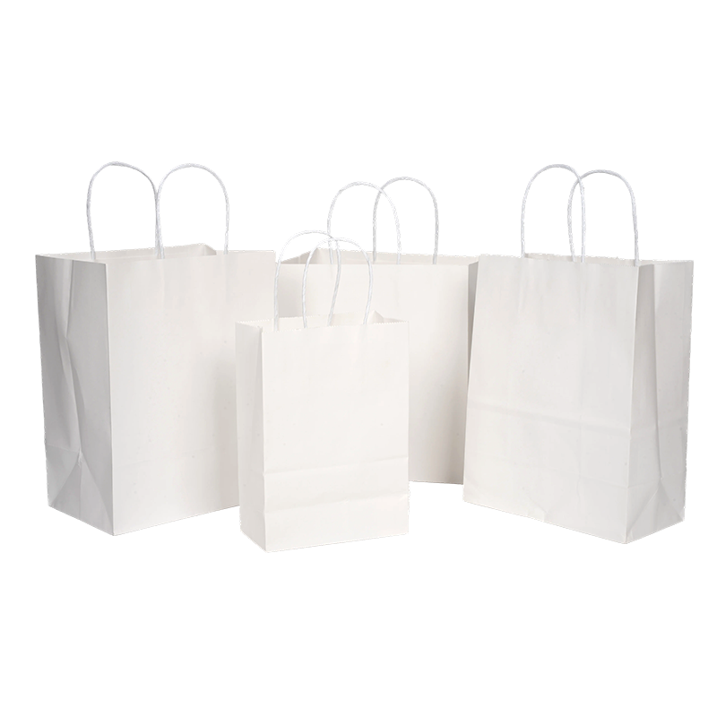 Sac shopping en papier kraft blanc à poignée torsadée Sac shopping en papier kraft blanc à poignée torsadée