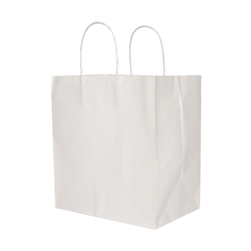 Sac shopping en papier kraft blanc à poignée torsadée Sac shopping en papier kraft blanc à poignée torsadée