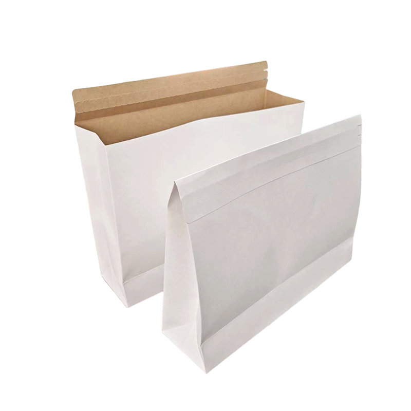 Sac en papier SOS à fond plat kraft blanc autocollant