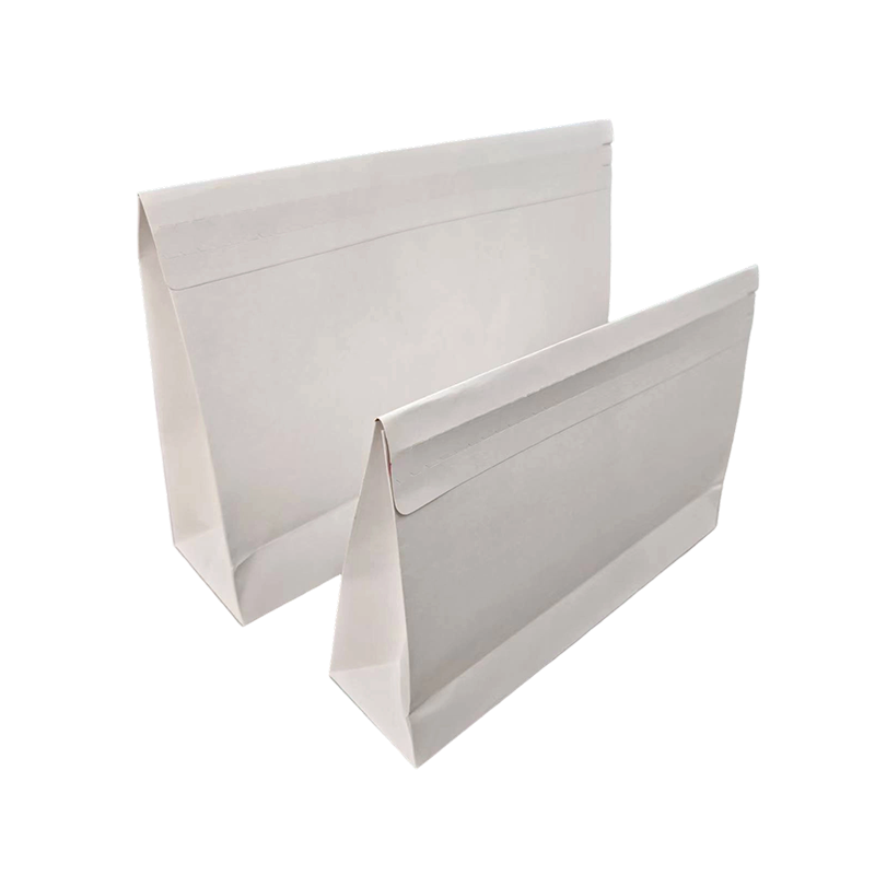 Sac en papier SOS à fond plat kraft blanc autocollant