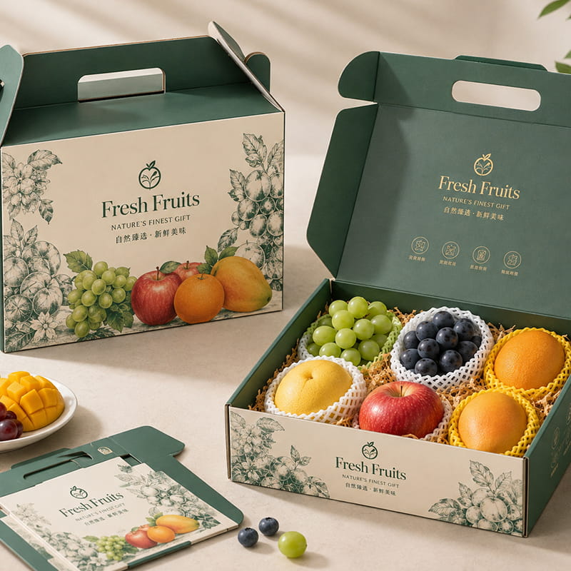 Coffret cadeau pliable de luxe à prix abordable avec fruits frais estampillés or Coffret cadeau pliable de luxe à prix abordable avec fruits frais estampillés or