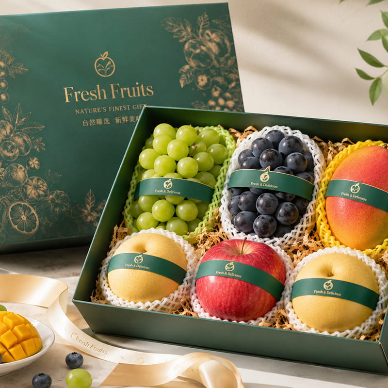 Coffret cadeau pliable de luxe à prix abordable avec fruits frais estampillés or Coffret cadeau pliable de luxe à prix abordable avec fruits frais estampillés or