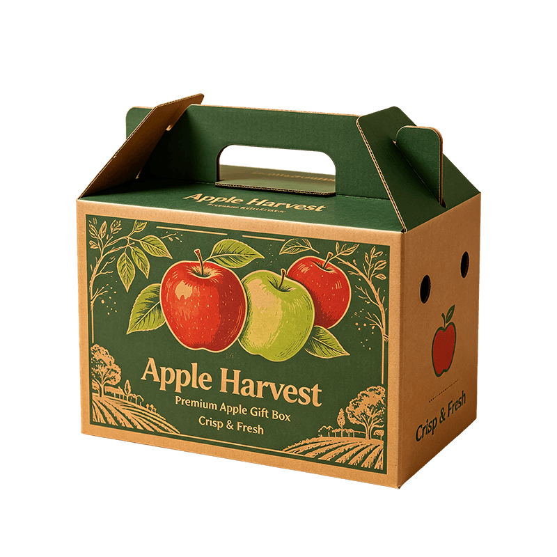 Coffret cadeau fruits monobloc en carton ondulé kraft moulé avec poignée